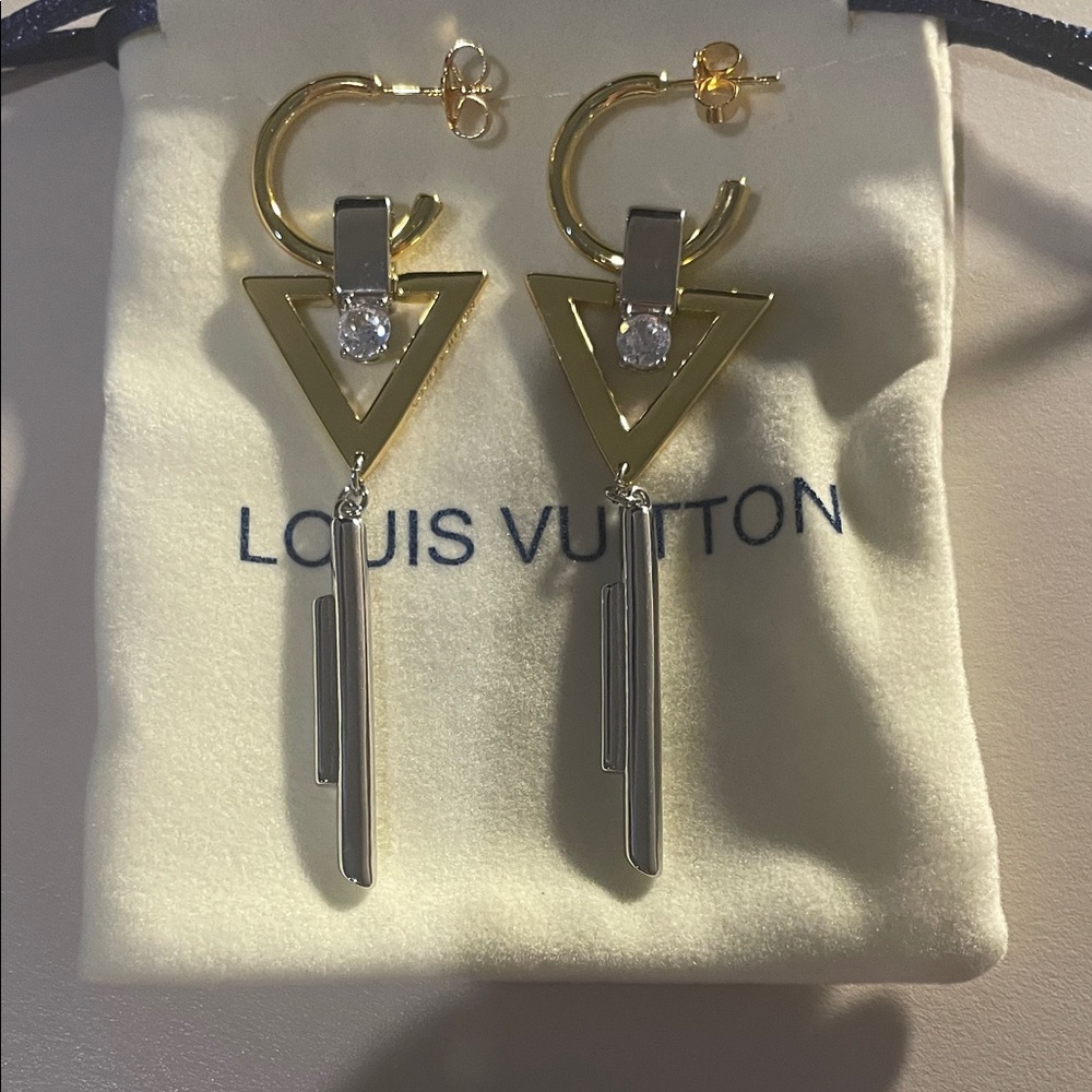 LV Gold and Silver Triangle Earrings - Picture 2 of 2